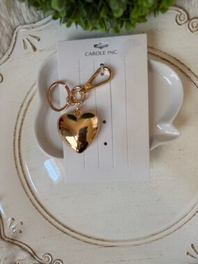 Fashion Gold Tone puffy heart purse charm key ring